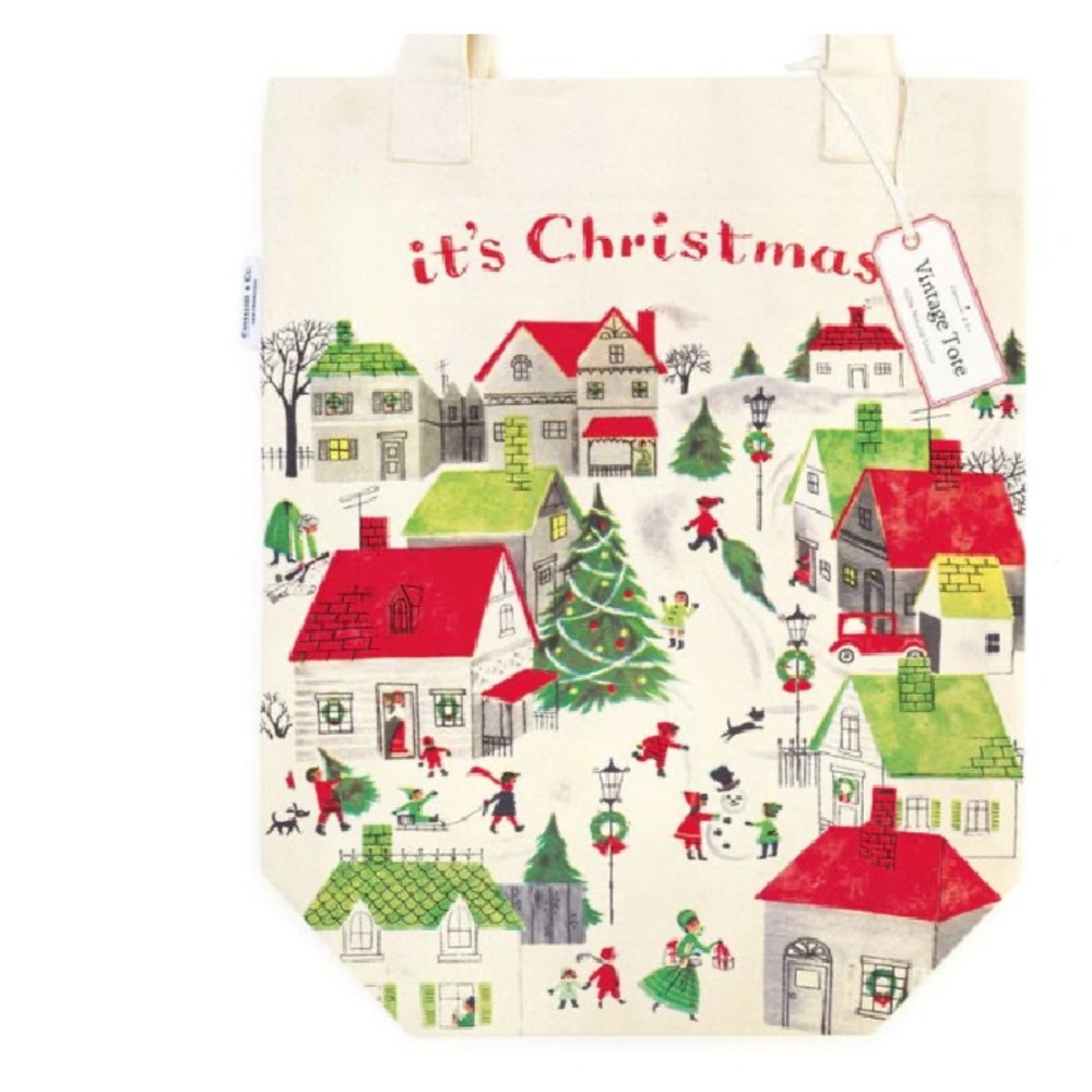 Cavallini & Co. Christmas Village Holiday Cotton Tote Bag With Tags